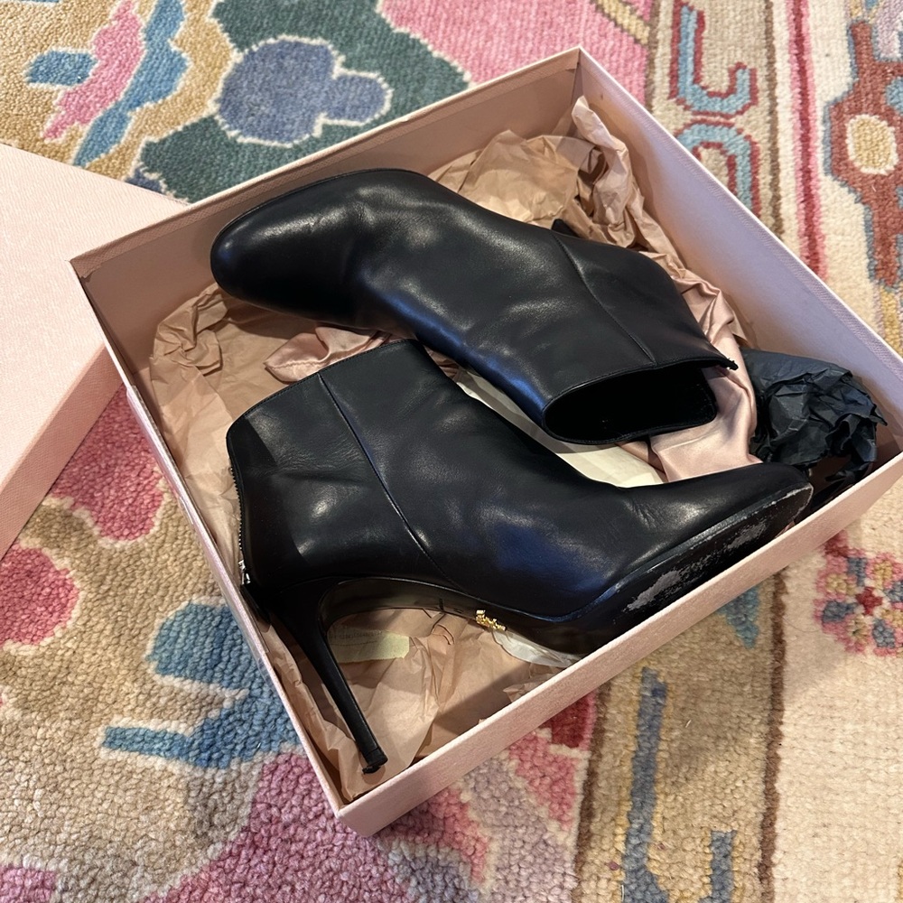 EUC Prada black leather booties Size 41 US 10 - Picture 2 of 16
